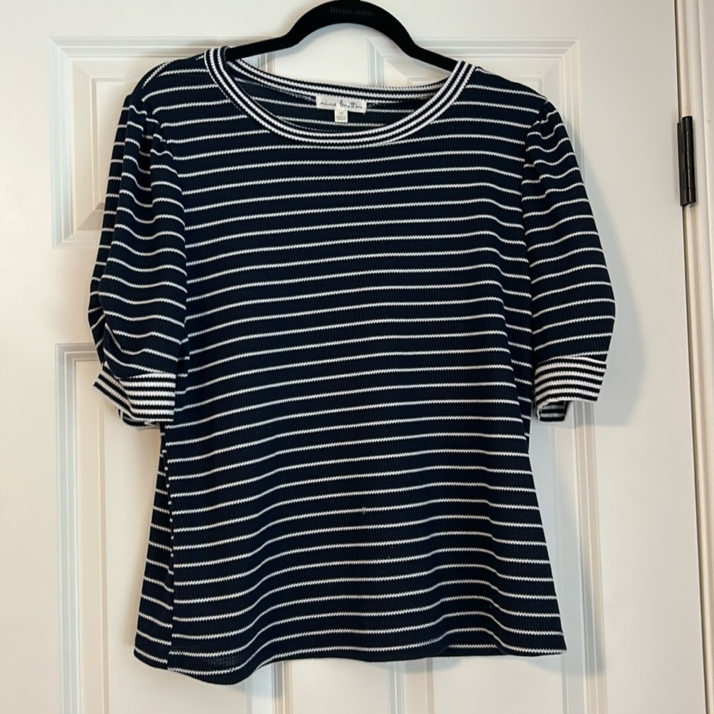 Women’s size medium short sleeve blue and white stripe top